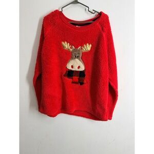 Holiday Time Reindeer Sherpa Fleece Sweatshirt Red Plus Size 3X Christmas Top